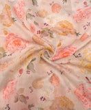 Off White Floral Print Mul Chanderi Fabric