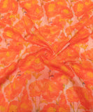 Orange Floral Print Mul Chanderi Fabric