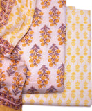 Off White Color Floral Print 3 Piece Cotton Suit Set