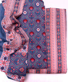 Blue Color Floral Print 3 Piece Cotton Suit Set