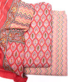 Peach Pink Color Leaf Print 3 Piece Cotton Suit Set