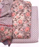 Off White Color Floral Print Cotton Unstitched Suit Pieces