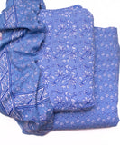 Blue Color Floral Print Cotton Unstitched Suit Pieces