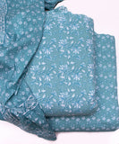 Blue Color Floral Print Cotton Unstitched Suit Pieces