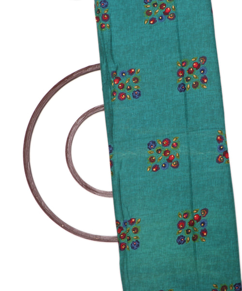 Sea Green Colour Floral Print Rayon Fabric ( 1 Meter )