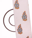 White Colour Floral Hand Block Print Cotton Fabric ( 1 Meter )