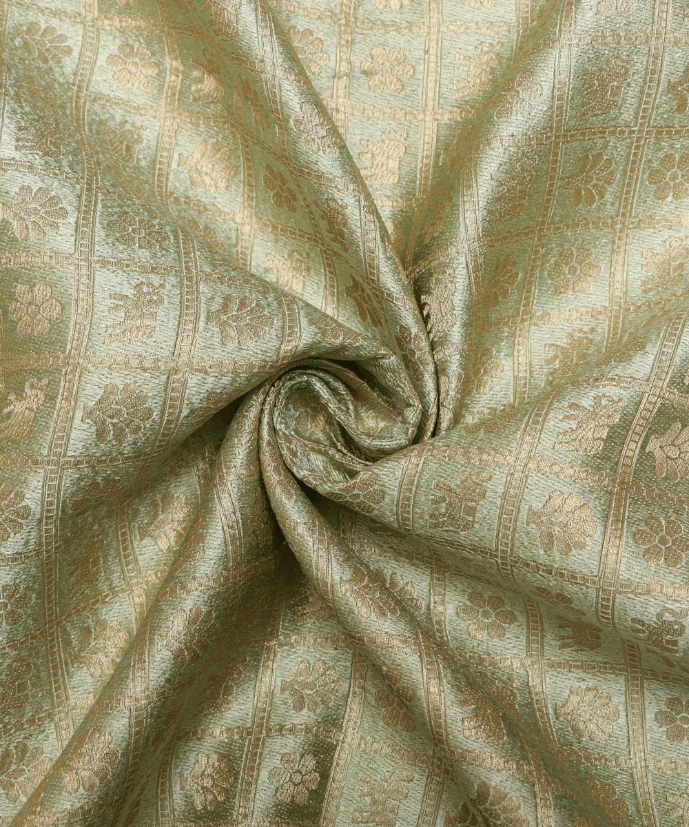 Parrot Green Colour Elephant Design Banarasi Brocade Silk Fabric
