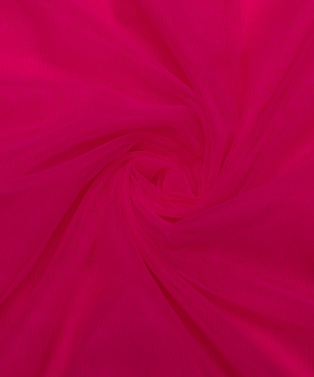 Magenta Colour Plain Net Fabric