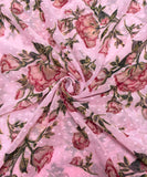 Pink Colour Floral Print Dobby Georgette Fabric