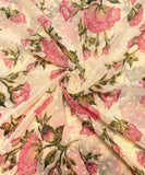 Beige Colour Floral Print Dobby Georgette Fabric