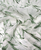 White Color Leaf Print Kota Doria Fabric
