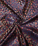 Dark Blue Floral Design Brocade Silk Fabric