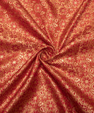 Peach Floral Design Brocade Silk Fabric