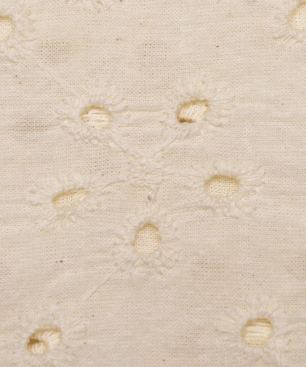 Off White Cutwork Schiffli Cotton Hakoba Fabric