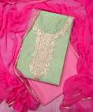 Light Green Embroidered 3 Piece Chanderi Silk Suit Set Fabric