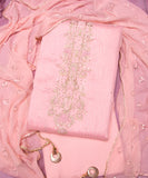 Peach Embroidered 3 Piece Chanderi Silk Suit Set Fabric