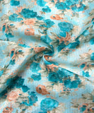 Light Blue Floral Printed Kota Doria Fabric