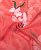 Peach Floral Hand Paint Organza  Fabric