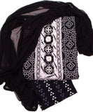 Black Geometric Print Women's Cotton Suit With Dupatta