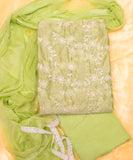 Cardamom Green Embroidered 3 Piece Chanderi Silk Suit Set