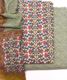 Mint Color Floral Print 3 Piece Cotton Suit Set