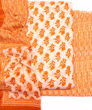 Orange Color Floral Print 3 Piece Cotton Suit Set