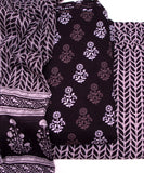 Black Color Floral Print 3 Piece Cotton Suit Set