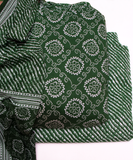 Dark Green Color Bandhani Print 3 Piece Cotton Suit Set