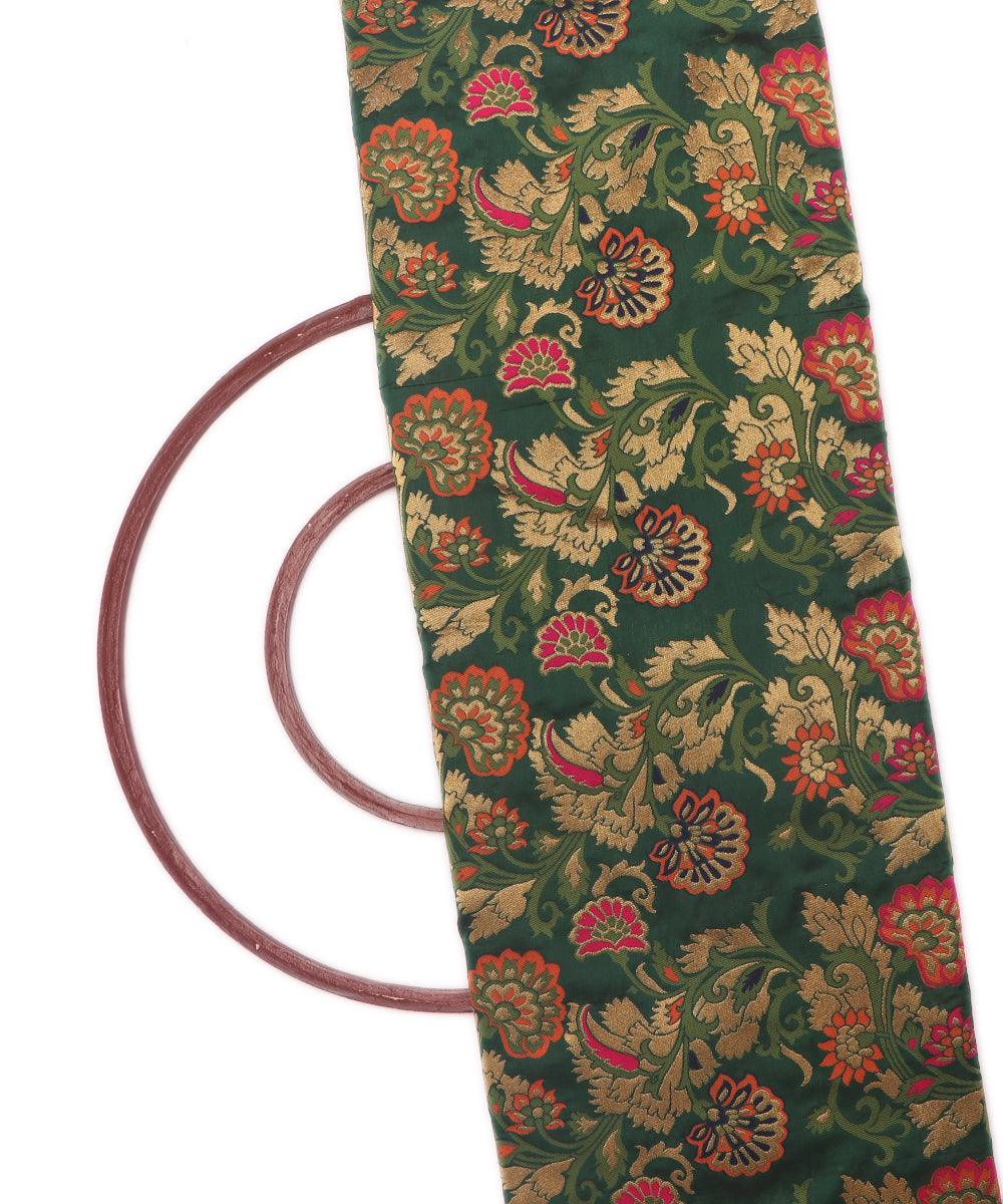 green color floral banarasi brocade silk fabric