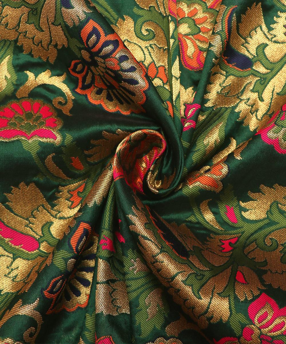 green color floral banarasi brocade silk fabric