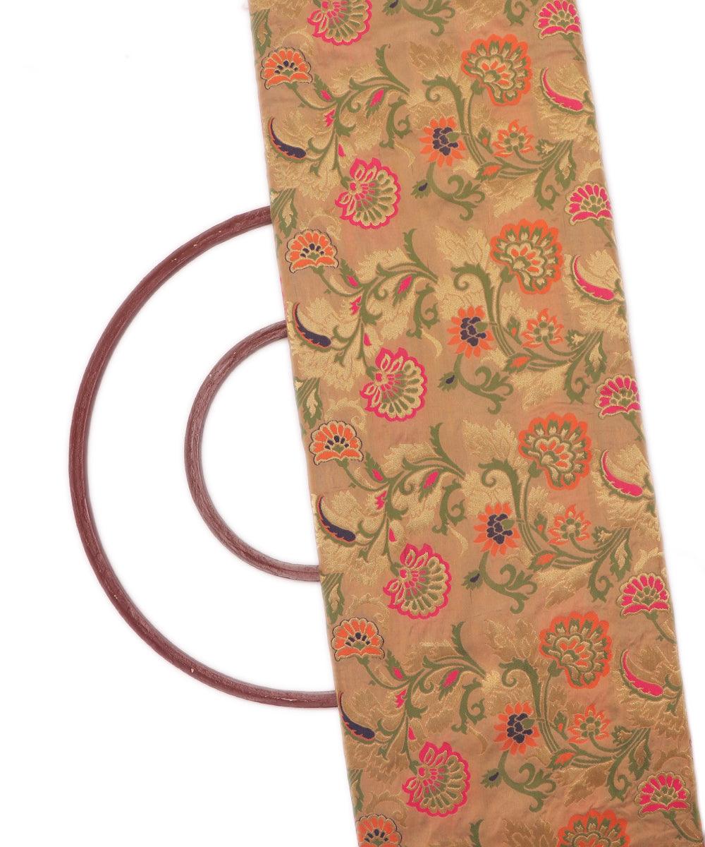 golden color floral banarasi brocade silk fabric