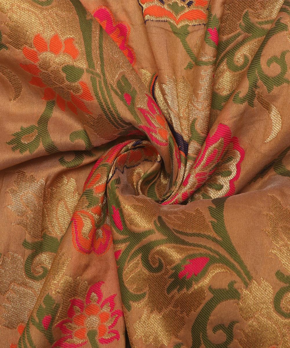 golden color floral banarasi brocade silk fabric