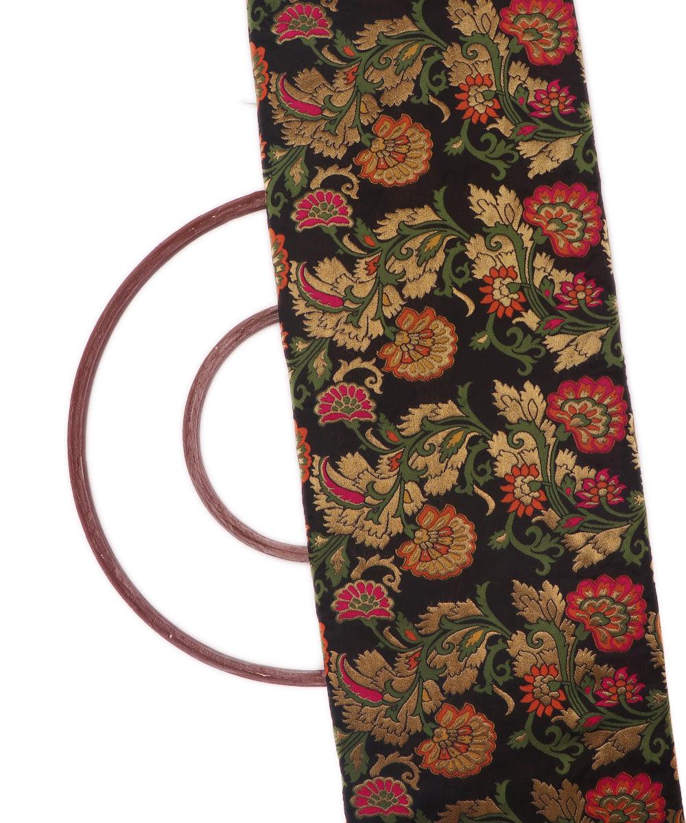 black color floral banarasi brocade silk fabric