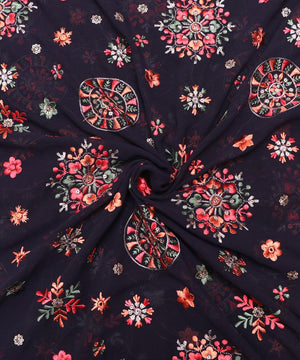 navy blue color thread and sequin embroidery georgette fabric