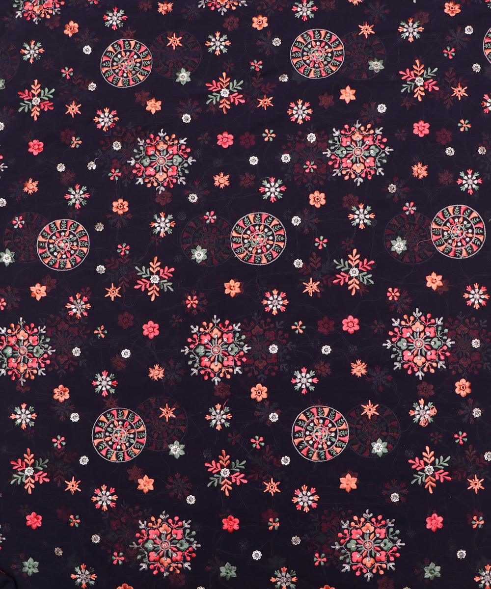 navy blue color thread and sequin embroidery georgette fabric