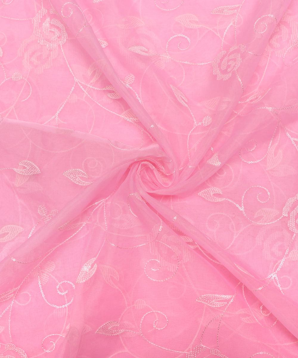 pink colour embroidery organza fabric
