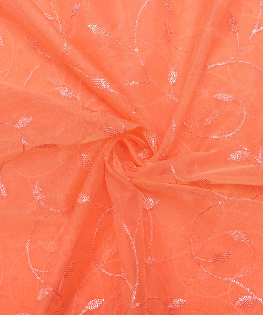 orange colour embroidery organza fabric