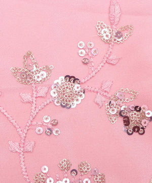 light pink colour floral net sequin embroidery fabric