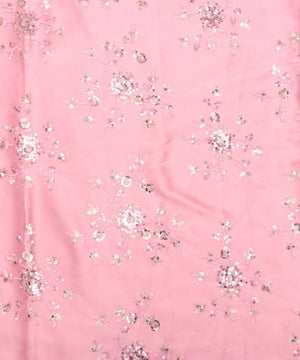 light pink colour floral net sequin embroidery fabric