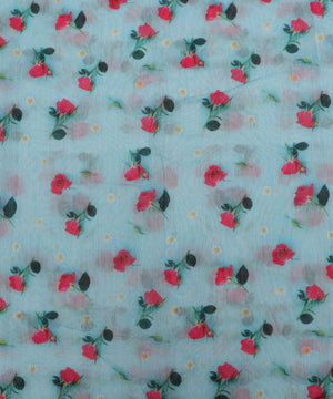 light blue colour floral print chanderi fabric
