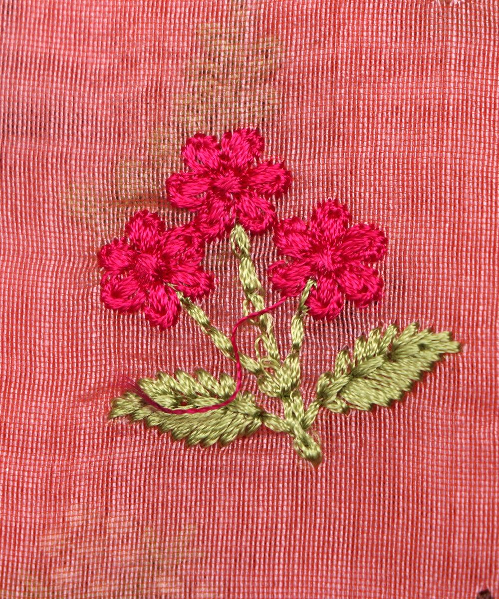 pink thread embroidery chanderi fabric