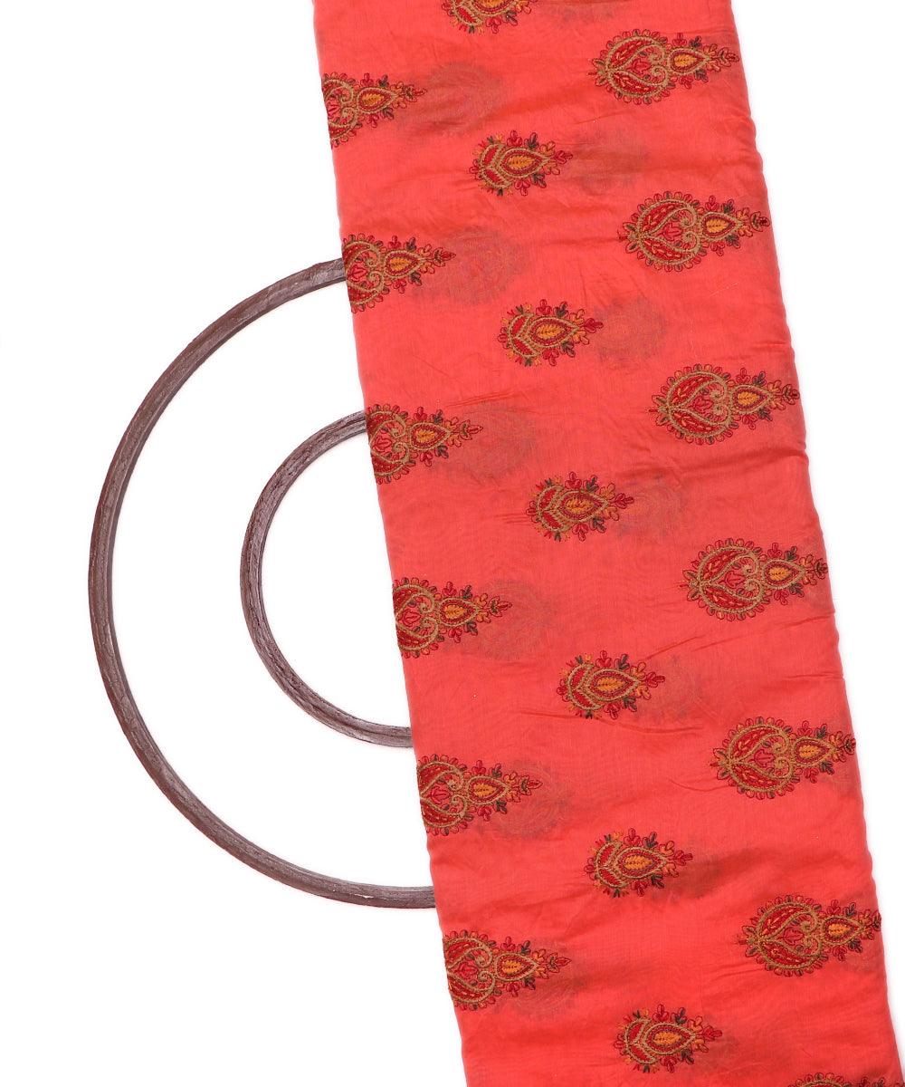 pink thread embroidery chanderi fabric 2