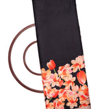 Black Colour Floral Design Satin Moss Fabric