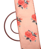 Peach Colour Floral Design Satin Moss Fabric