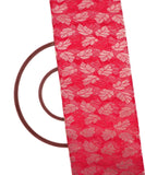 Red Colour Foil Print Cut Work Net Fabric