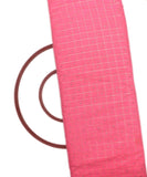 Pink Colour Check Zari Chanderi Fabric