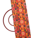 Orange Colour Floral Design Raw Silk Embroidery Fabric