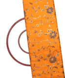 Mustard and Golden Zari Foil Embroidery Satin Silk Fabric ( 2 Meter )