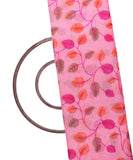 Pink Colour Leaf Print Kota Doria Fabric