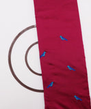Wine Colour Bird Embroidery Satin Taffeta Fabric ( 2.20 Meter )